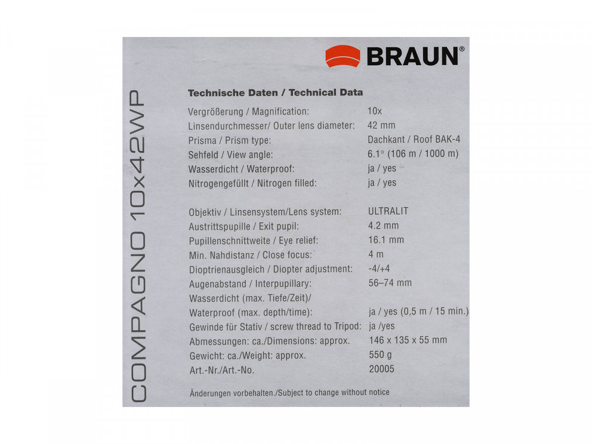 Fotografia: Ďalekohľad BRAUN Compagno 10x42 WP