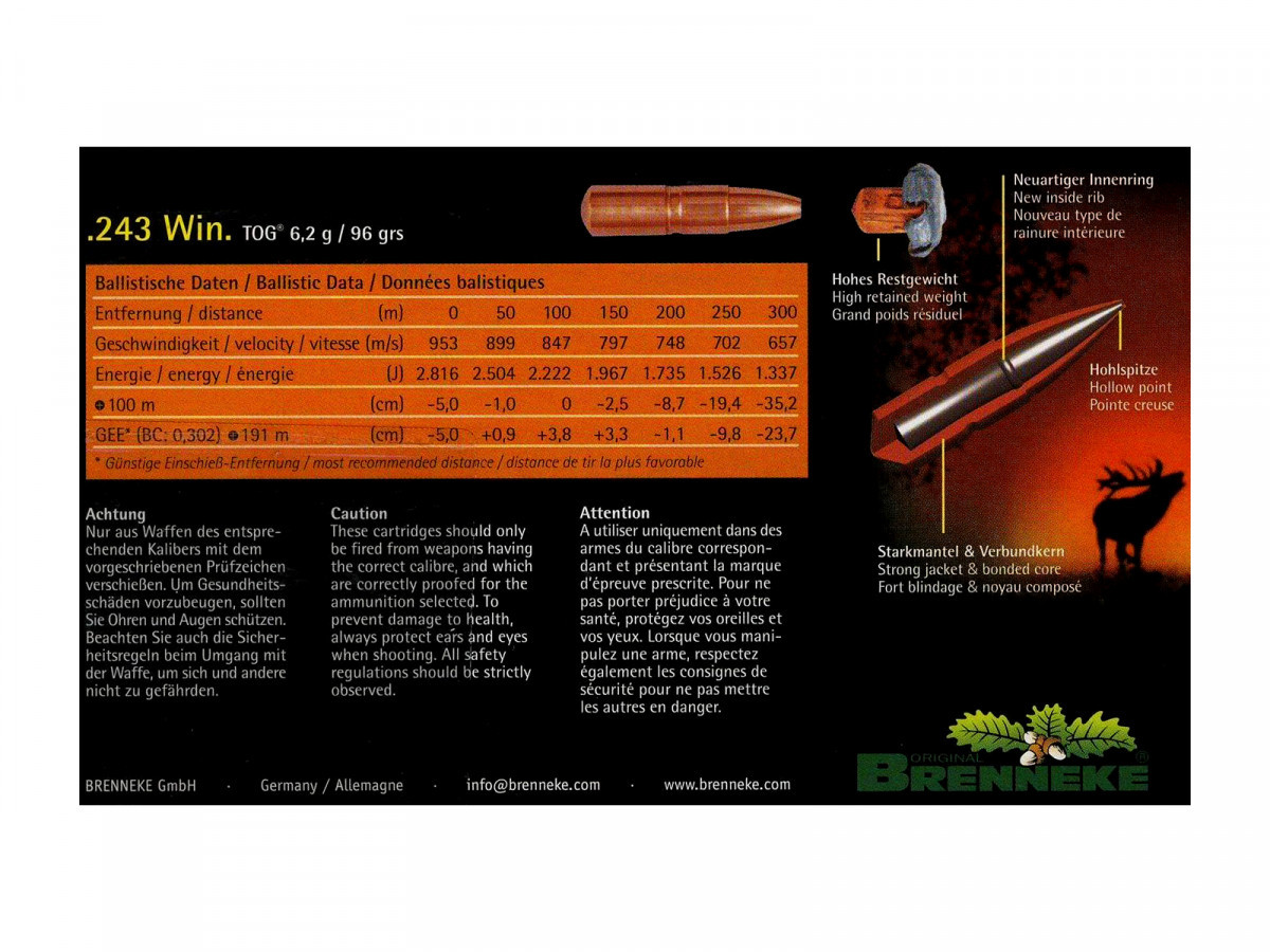 Fotografia: Brenneke .243Win. TOG 6,2g