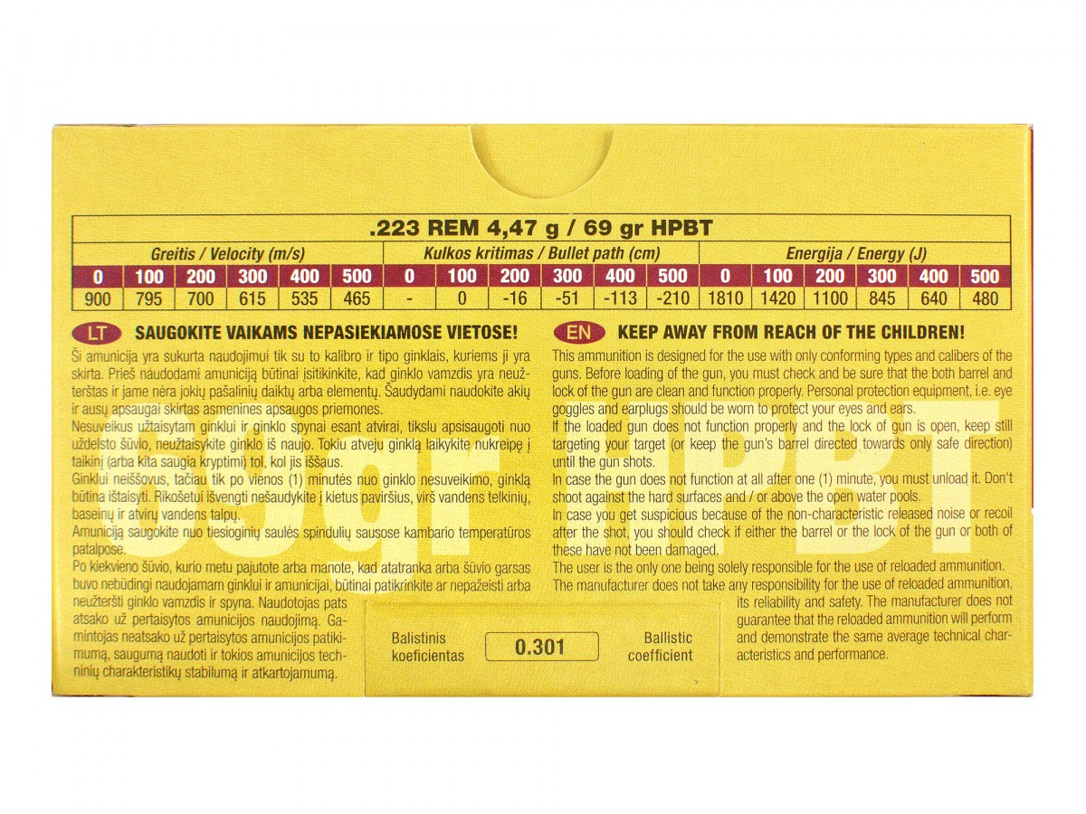 Fotografia: GGG .223Rem. 69gr/4,47g HPBT Nosler (GPR13No)