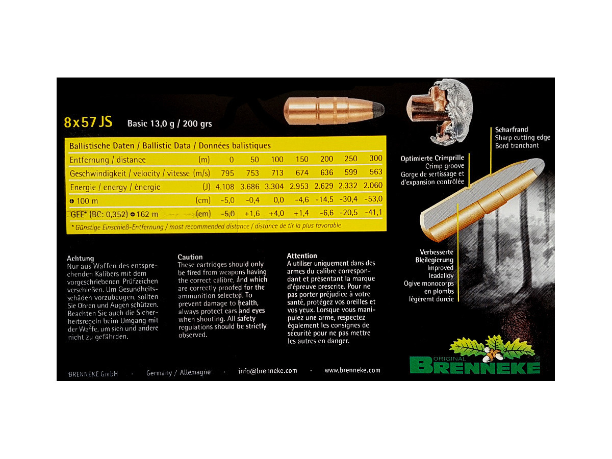 Fotografia: Brenneke 8x57JS Basic 13,0g