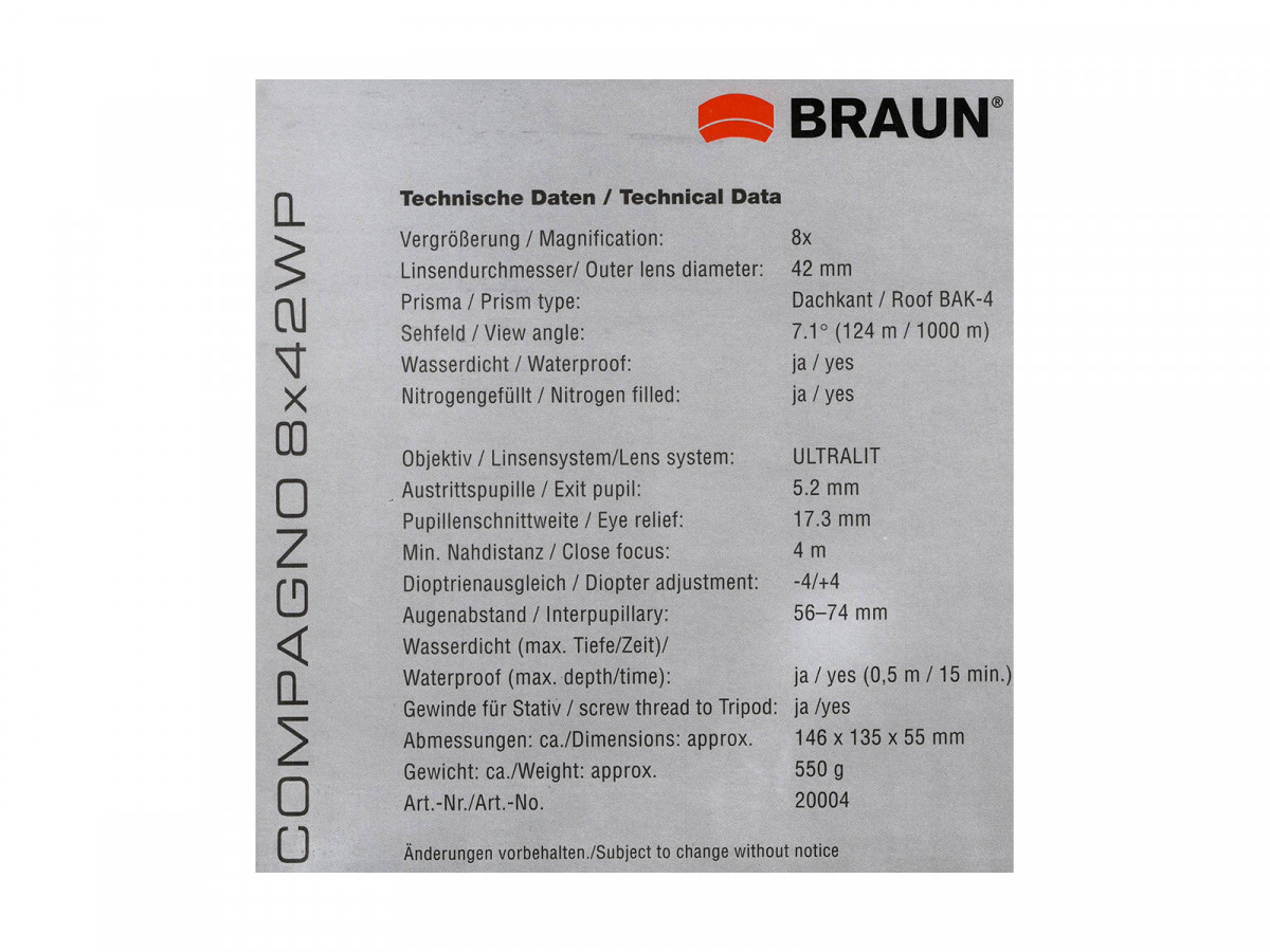 Fotografia: Ďalekohľad BRAUN Compagno 8x42 WP