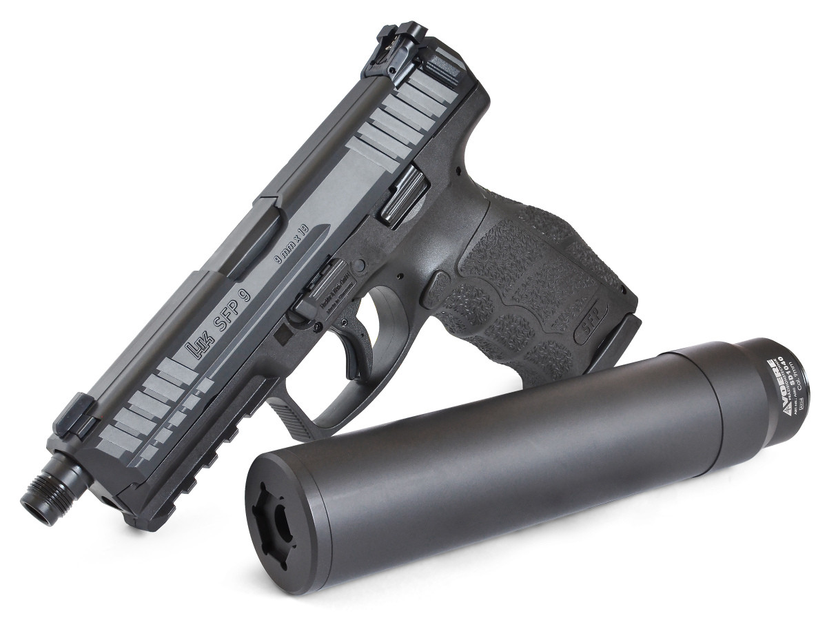 Akciový set HK SFP9 PB SD, kal. 9x19 + Tlmič Voere