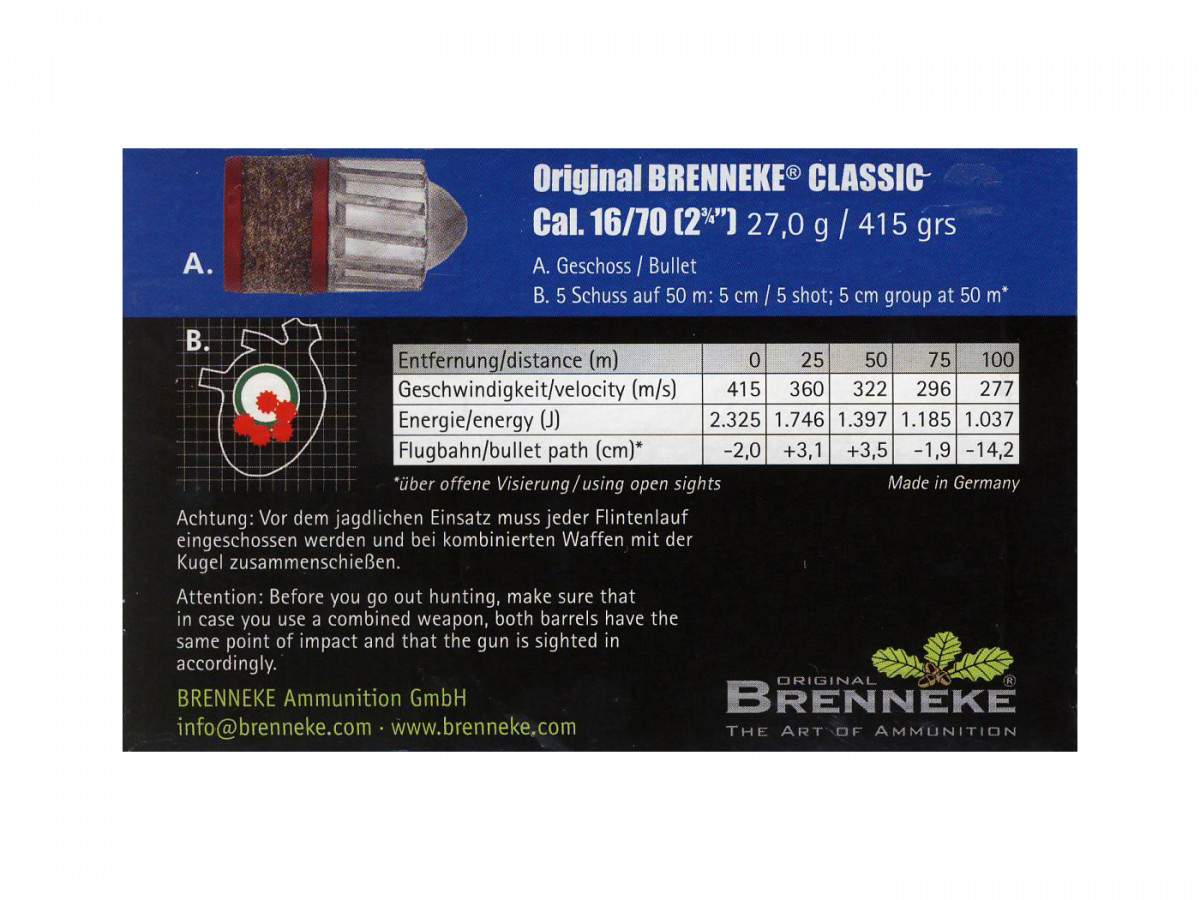 Fotografia: Brenneke Classic 16/70 27,0g, 5ks