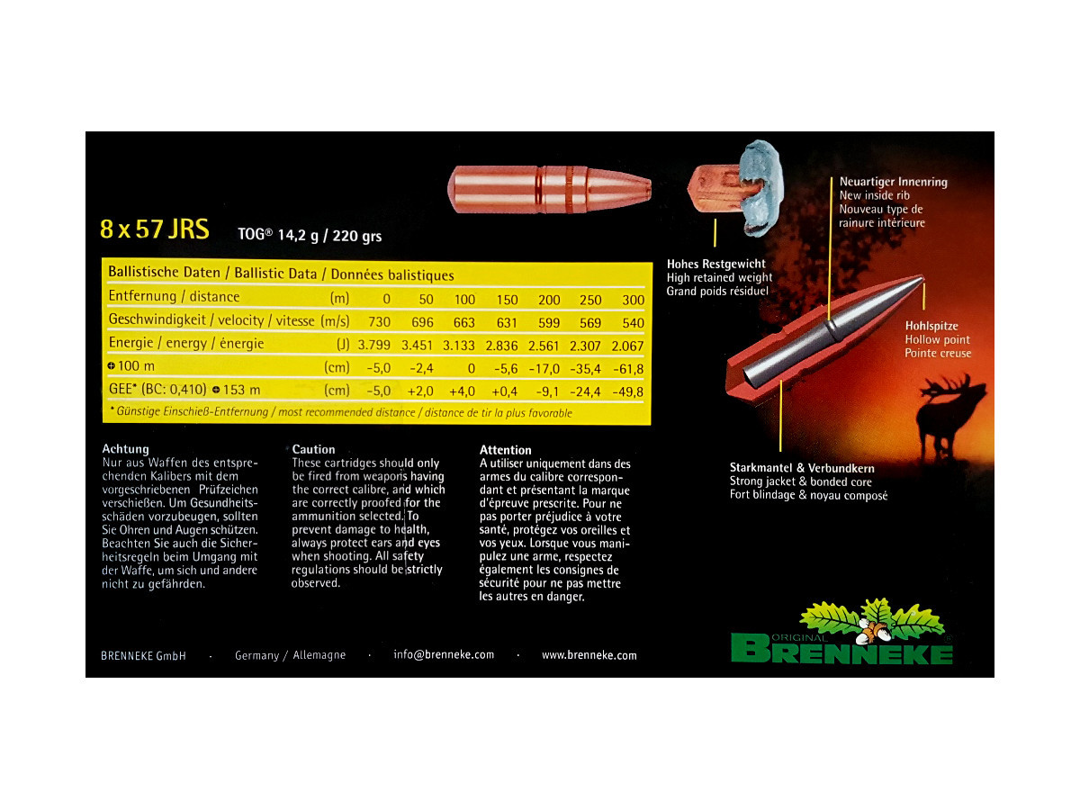 Fotografia: Brenneke 8x57JRS TOG 14,2g