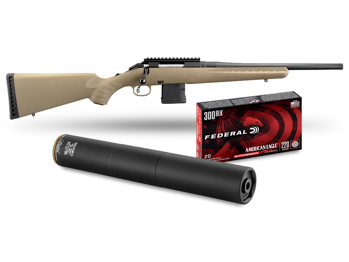 Akciový set Ruger American Rifle Ranch 26968, kal. .300BLK +Tlmič Stalon + Náboje