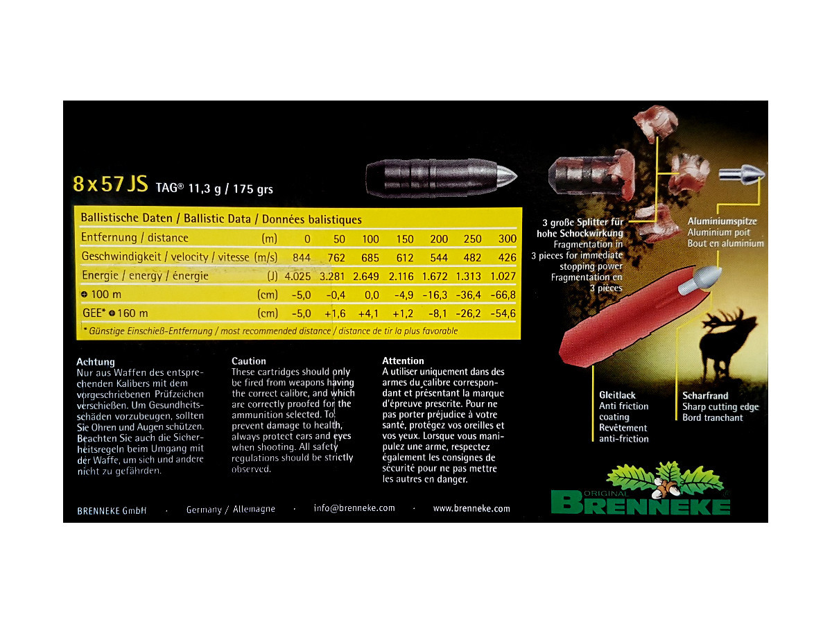Fotografia: Brenneke 8x57JS TAG 11,3g