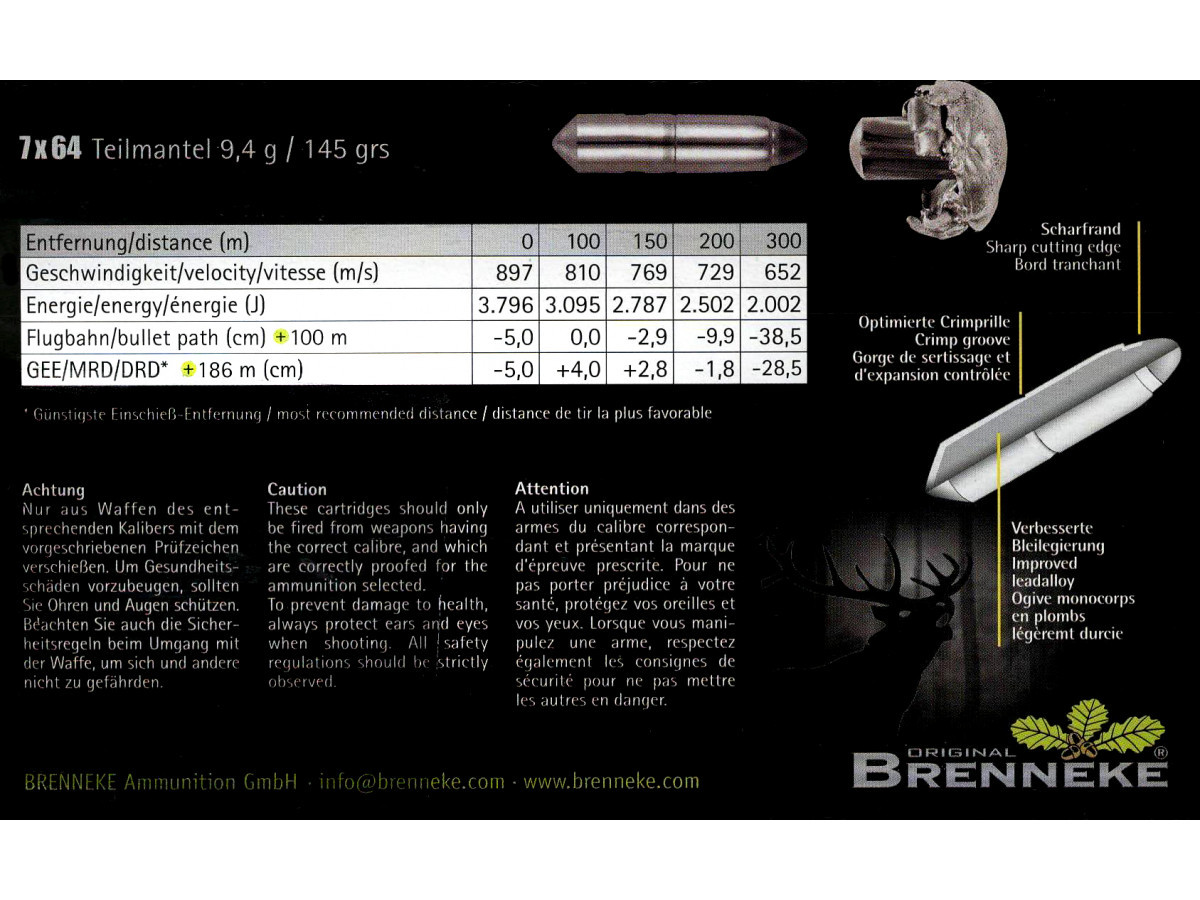 Fotografia: Brenneke 7x64 Teilmantel 9,4g