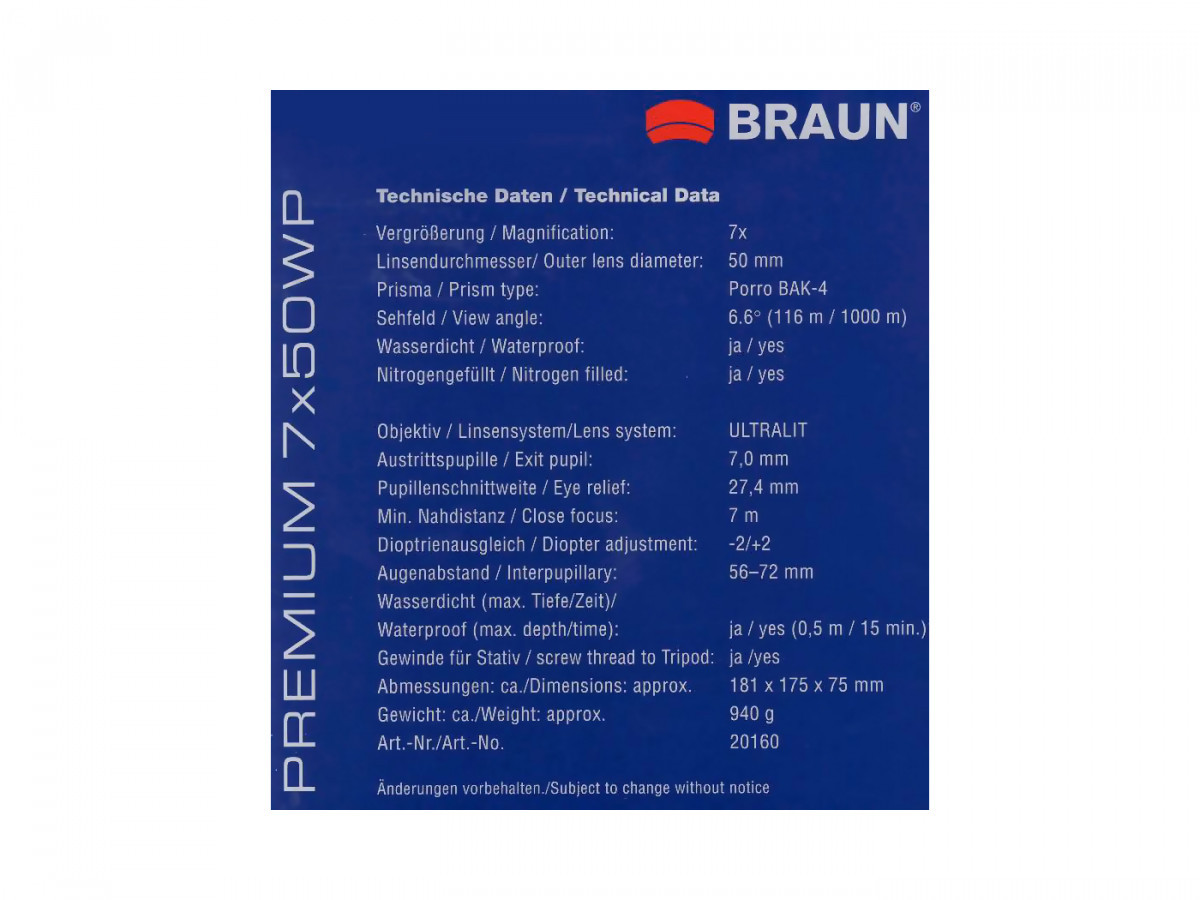 Fotografia: Ďalekohľad BRAUN Premium 7x50 WP
