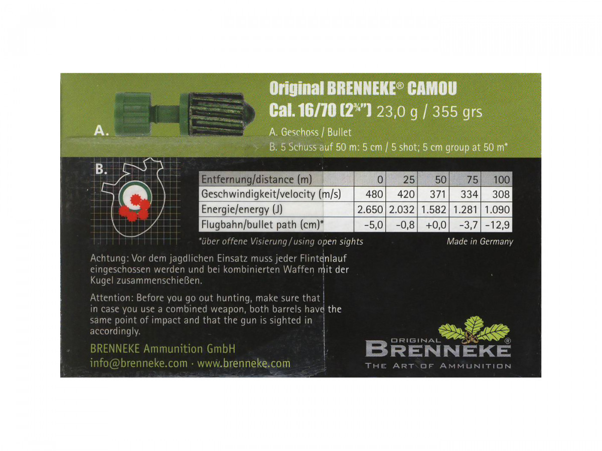 Fotografia: Brenneke Camou 16/70 23,0g, 5ks